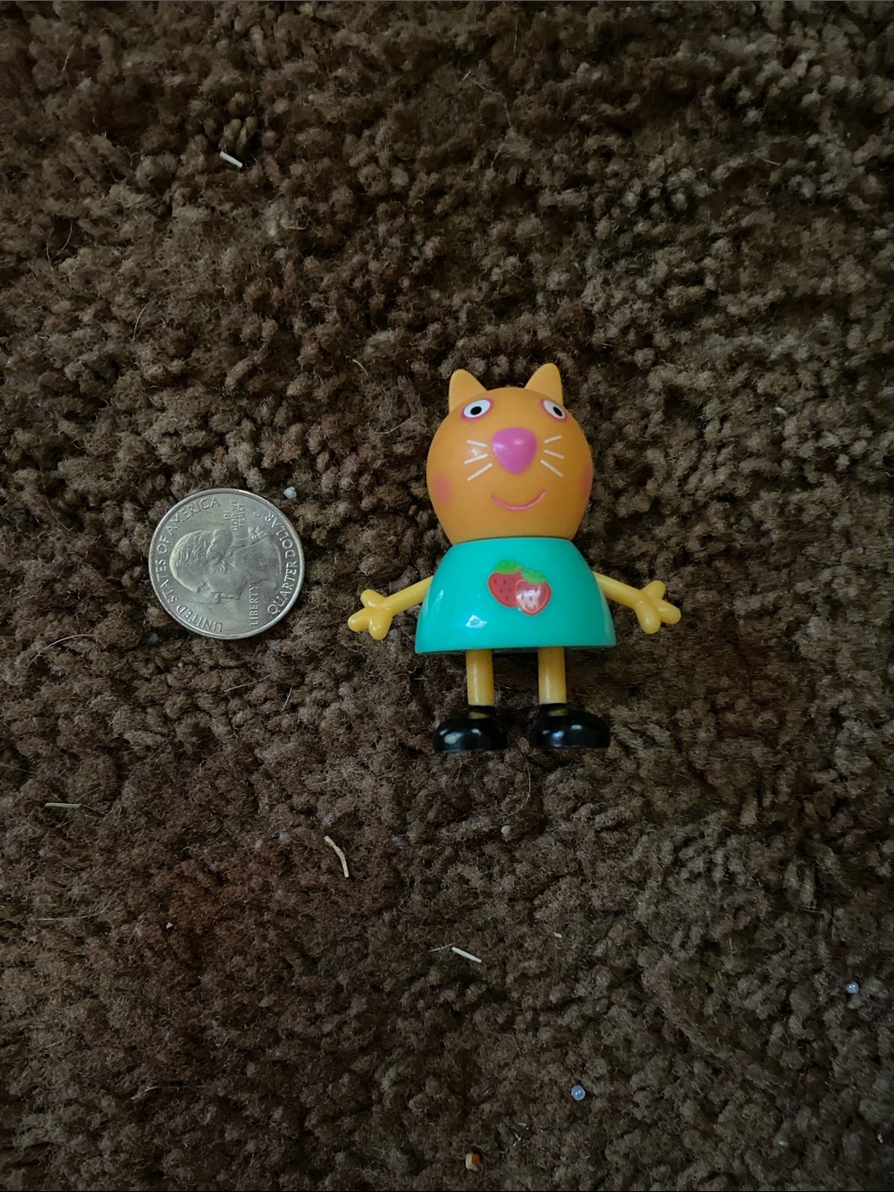 Yellow Cat Toy Figure with Green Dress - From Peppa Pig